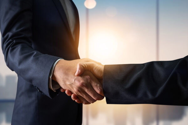 Business agreement successful negotiation concept businessman suit shake hand with customer